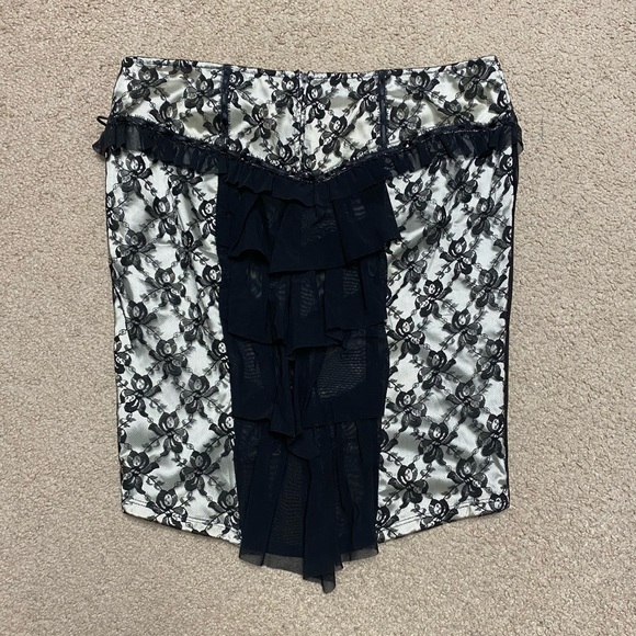 Lip Service 2010 Vaudeville Vamps Black and Ivory Lace Side Mesh Knee Skirt L - Picture 5 of 5